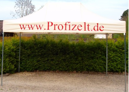 Werbedruck auf Dachflche und Einplanungen , Abgebildet: Express-Profi Pavillon - Faltzelt 2,7x4.0m Farbe Natur (Beige) 
